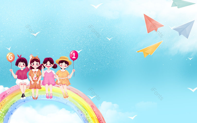 蓝色卡通六一儿童节宣传展板背景,插画/手绘图,插画/手绘图库,插画/手绘图下载,插画/手绘